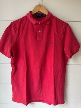 Polo by Ralph Lauren Men's Red Polo with Navy Pony. The Iconic Mesh Polo Shirt.